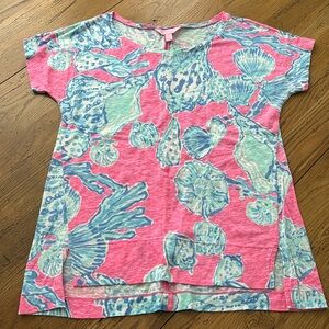 Lilly Pulitzer Pink and Blue Seashell Short Sleeve Tee